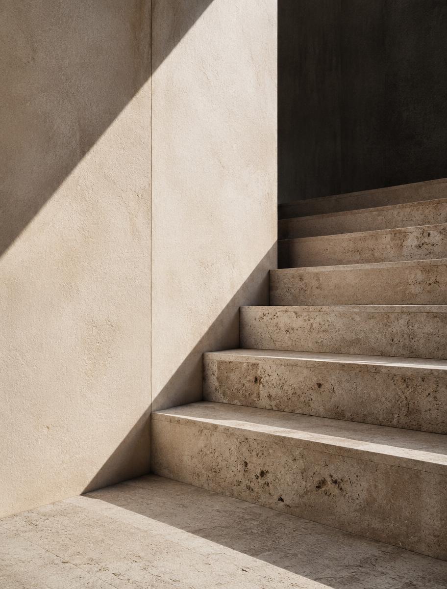 Architectonisch detail van een stenen trap met scherpe schaduwlijn